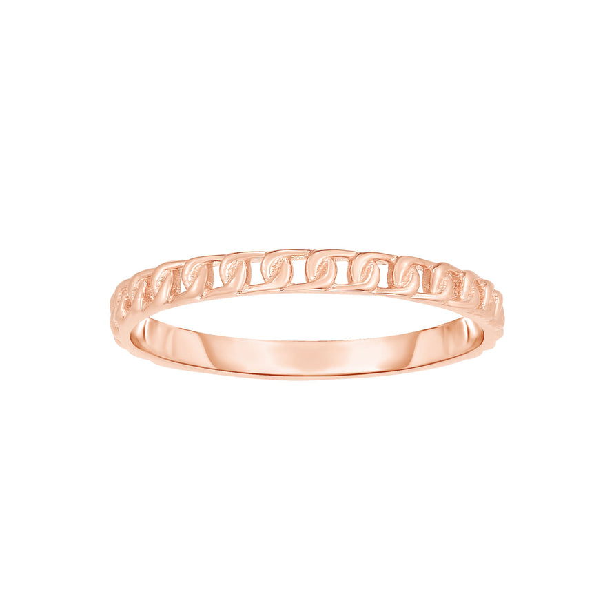 14K Gold Mini Curb Stackable Ring-Rose