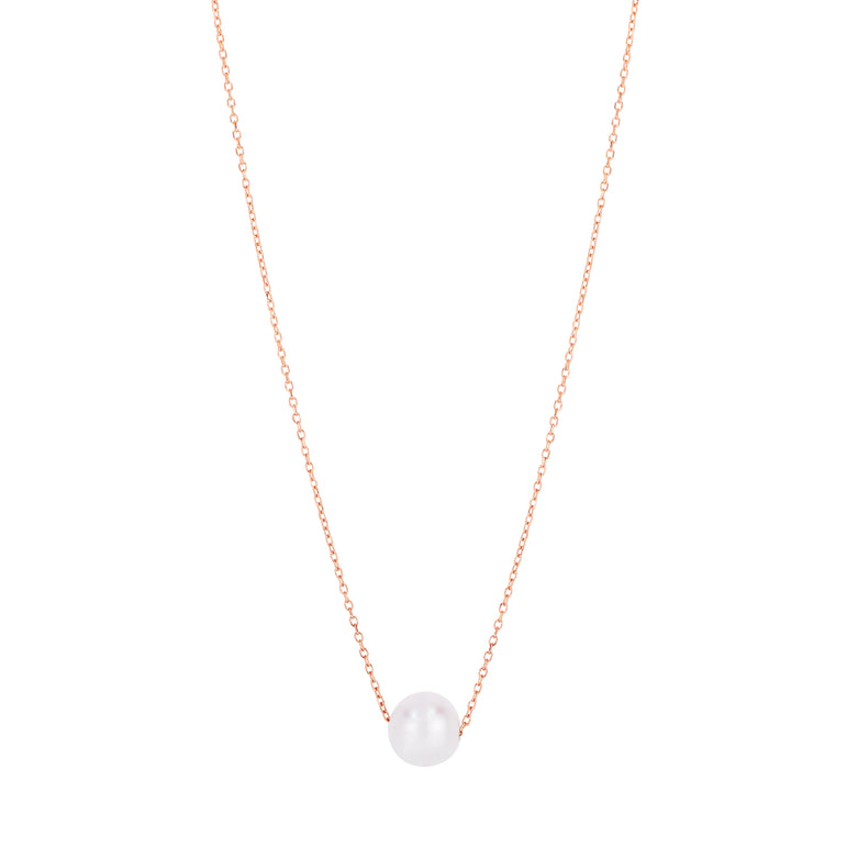 14K Pearl Necklace Solitaire-Rose | Lobster