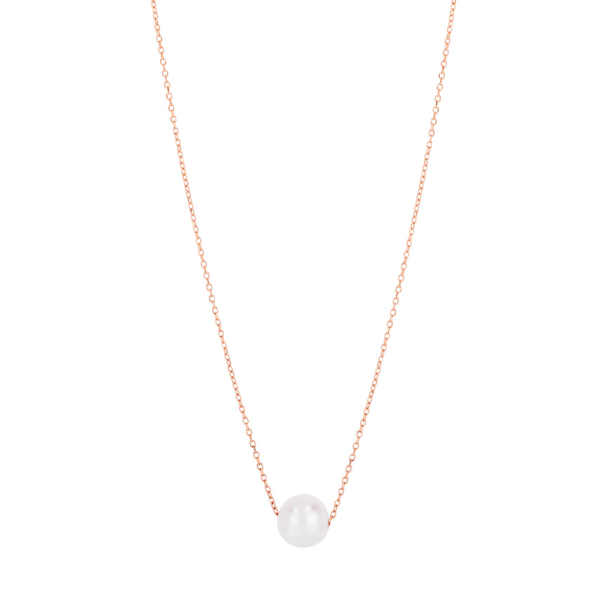 14K Pearl Necklace Solitaire-Rose | Lobster