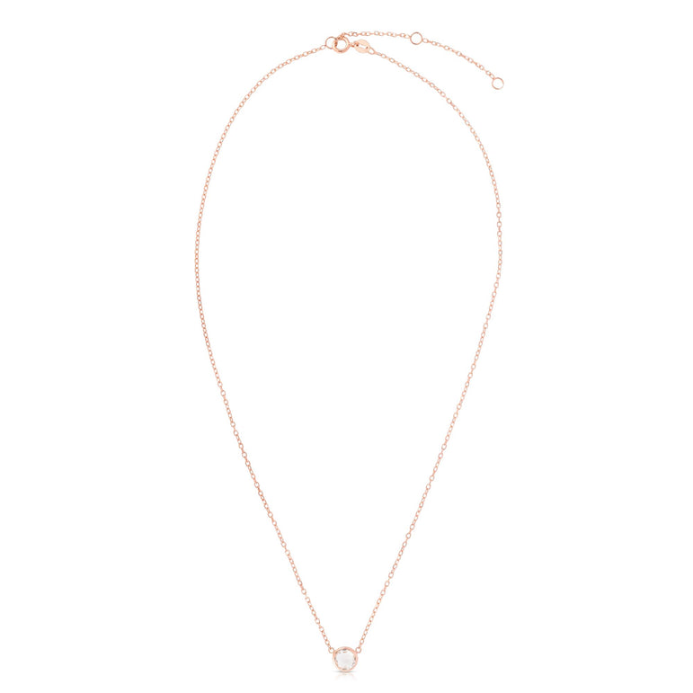 14K Gold & White Topaz Solitaire Necklace-Rose | Spring Ring