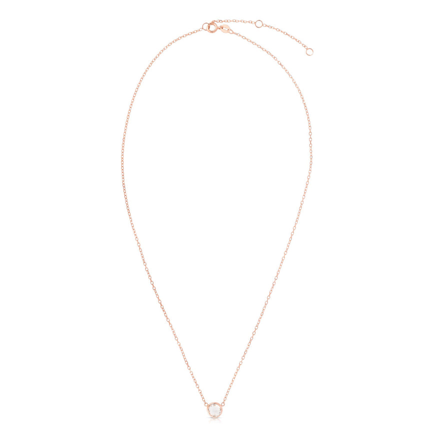 14K Gold & White Topaz Solitaire Necklace-Rose | Spring Ring