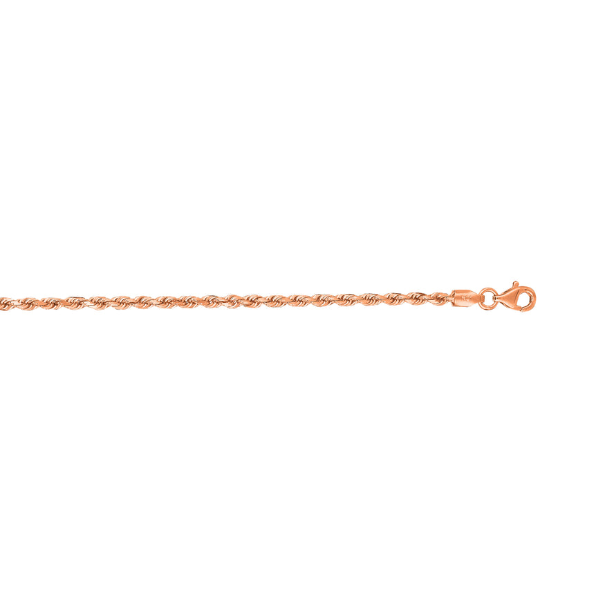 14K Gold 2.5mm Solid Royal Rope Chain -Rose | Pear Shaped Lobster