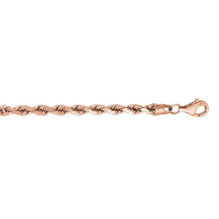 14K Gold 8.5" 3.8mm Diamond Cut Royal Rope Chain -Rose | Lobster