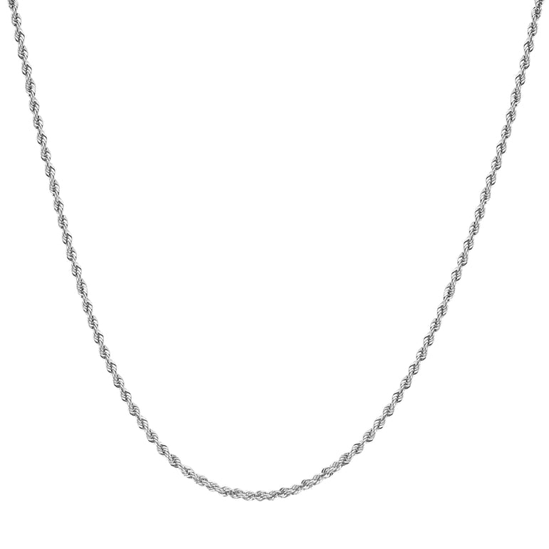 Platinum 2.2mm Diamond Cut Rope Chain-White | Lobster