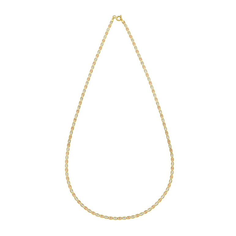 14K Gold 2mm Pave Valentino Chain-Tri-color | Spring Ring