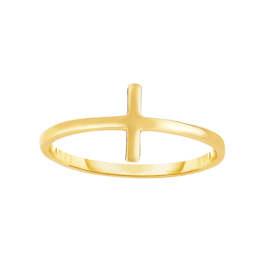 14K Gold Side Cross Ring-Yellow