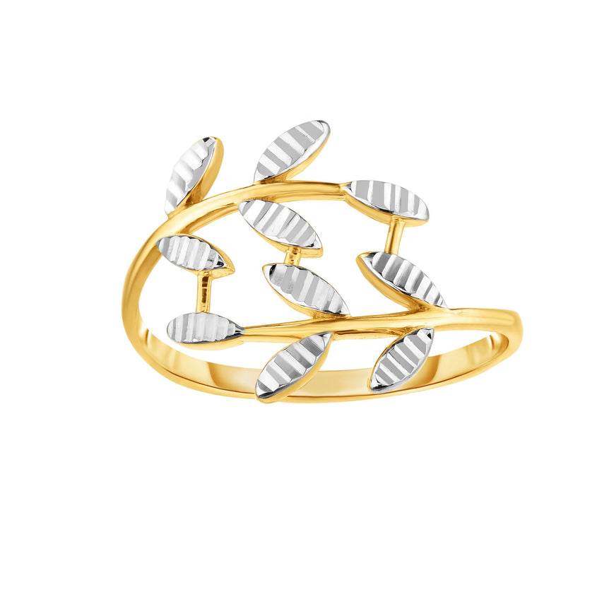 14K Gold Leaf Ring-Two-tone