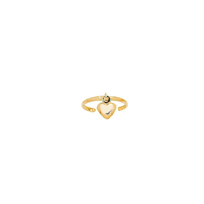 14K Gold Dangling Heart Toe Ring-Yellow