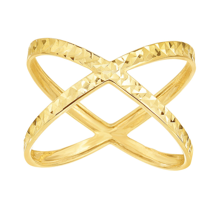 14K Gold Diamond Cut CrissCross Ring-Yellow