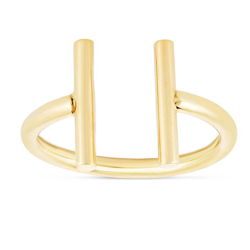 14K Gold Open Double Bar Ring-Yellow