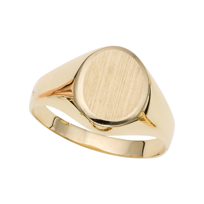 14K Gold Oval Satin Signet Ring-Yellow