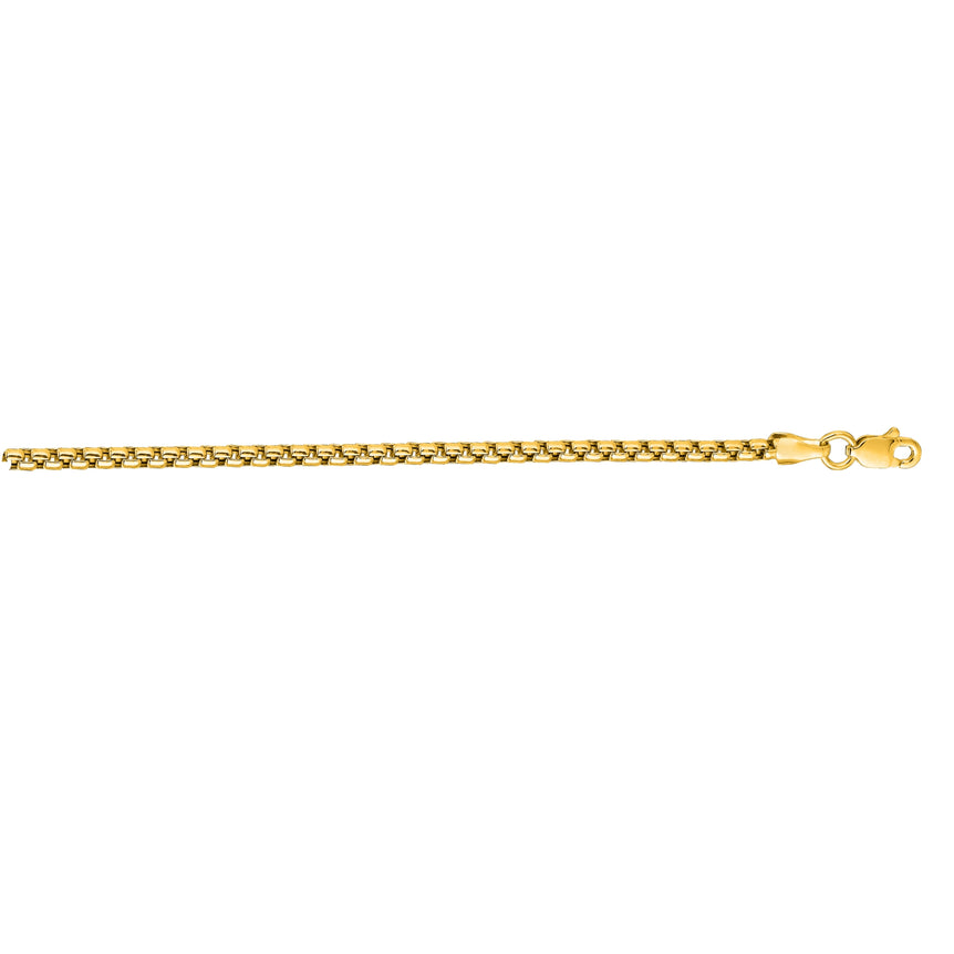 14K Gold 3.4mm 24" Lite Round Box Chain -Yellow | Lobster
