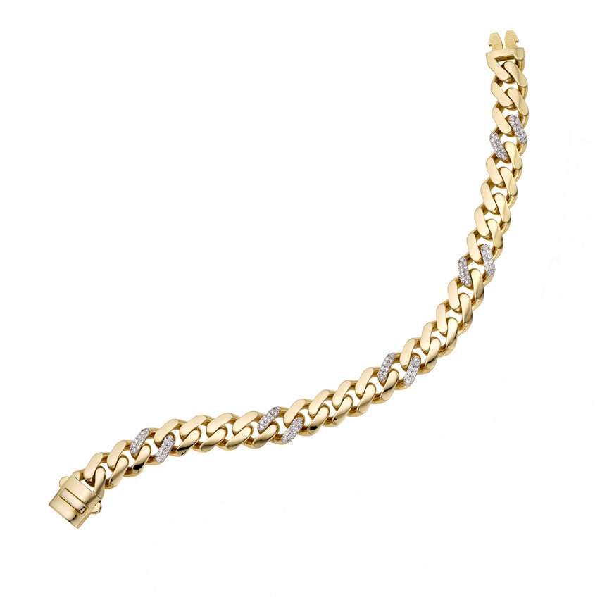 14K Gold 9.5mm Lite Miami Cuban with Diamond Stations-Yellow | Box with Both Side Push