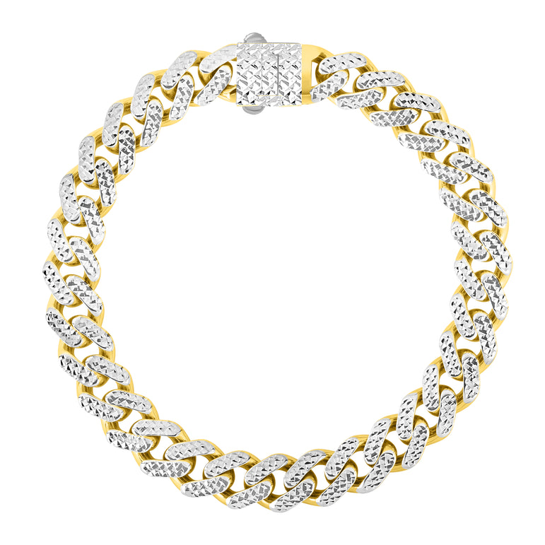 14K Gold 9.5mm White Pave Lite Miami Cuban -Yellow | Box with Both Side Push