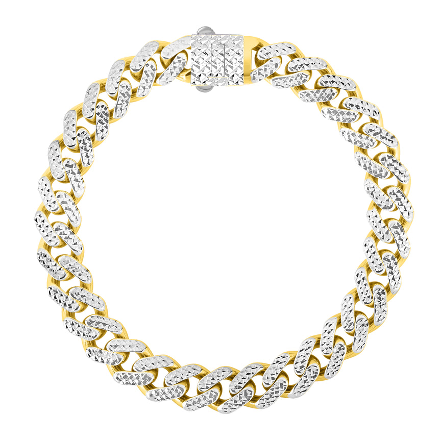 14K Gold 9.5mm White Pave Lite Miami Cuban -Yellow | Box with Both Side Push