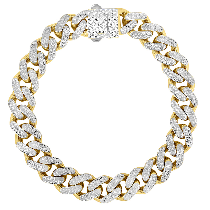 14K Gold 11.5mm White Pave Lite Miami Cuban-Yellow | Box with Both Side Push