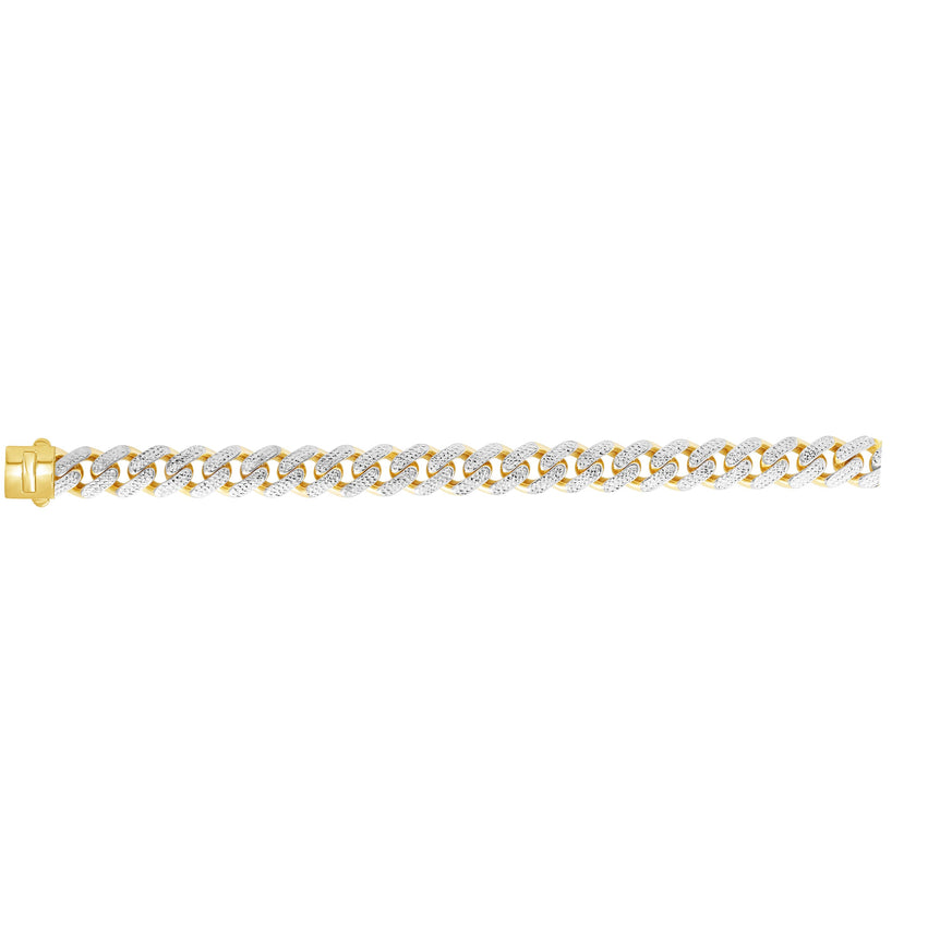 14K Gold 13.5mm White Pave Lite Miami Cuban -Yellow | Box with Both Side Push