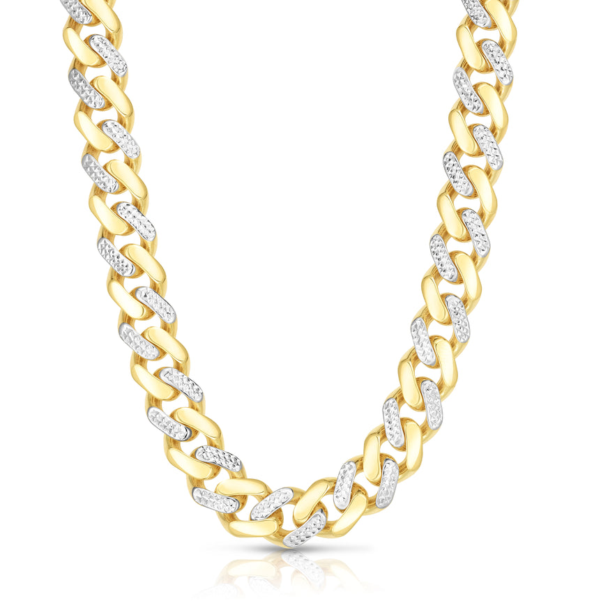 14K Gold 11.5mm 24" Alternating White Pave Lite Miami Cuban -Yellow | Box with Both Side Push