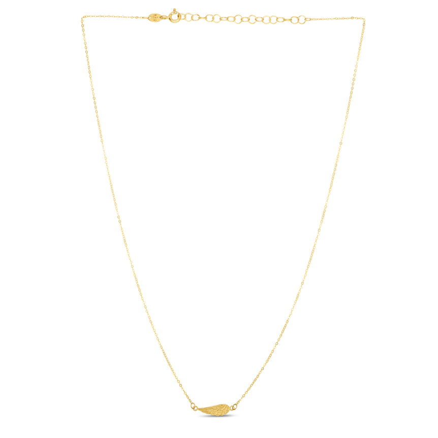 14K Gold Angel Wing Necklace-Yellow | Spring Ring