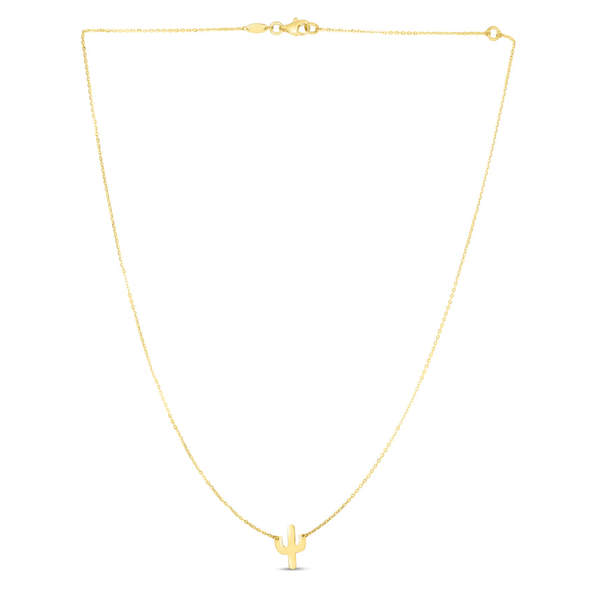 14K Gold Mini Cactus Necklace-Yellow | Lobster