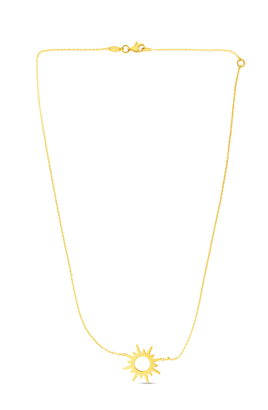 14K Gold Sunburst Necklace-Yellow | Lobster