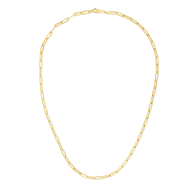 14K Gold 3.2mm Paperclip Chain-Yellow | Lobster