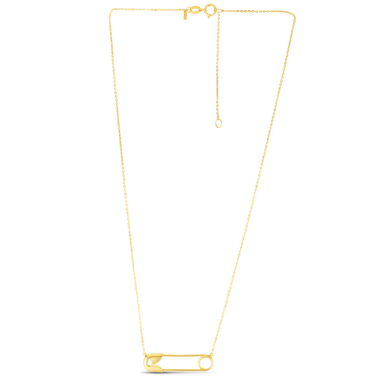 14K Safety Pin Necklace-Yellow | Spring Ring