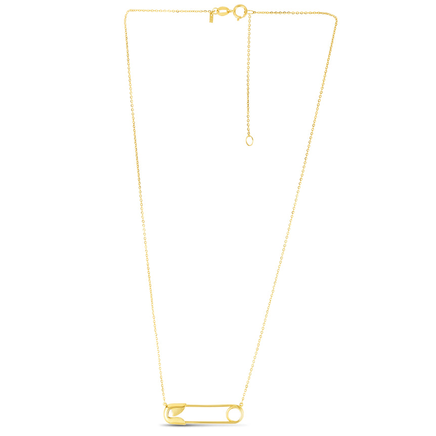 14K Safety Pin Necklace-Yellow | Spring Ring