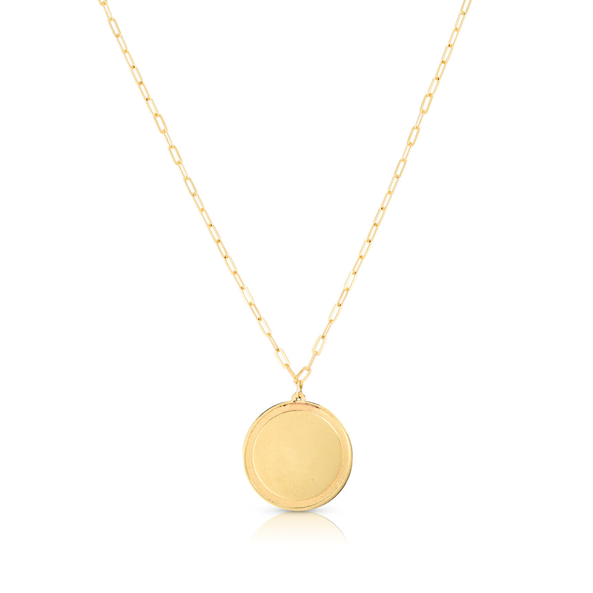 14K Gold Round Tag with Paperclip Chain-Yellow | Pear Shaped Lobster