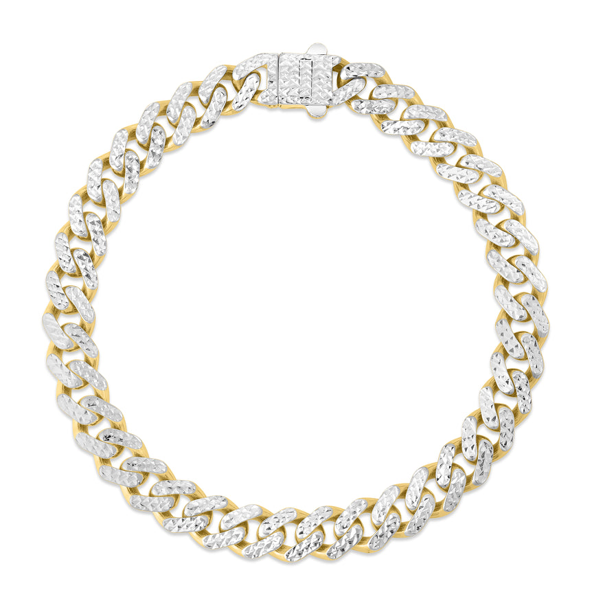 14K 8mm White Pave Lite Miami Cuban Chain-Yellow | Box with Both Side Push