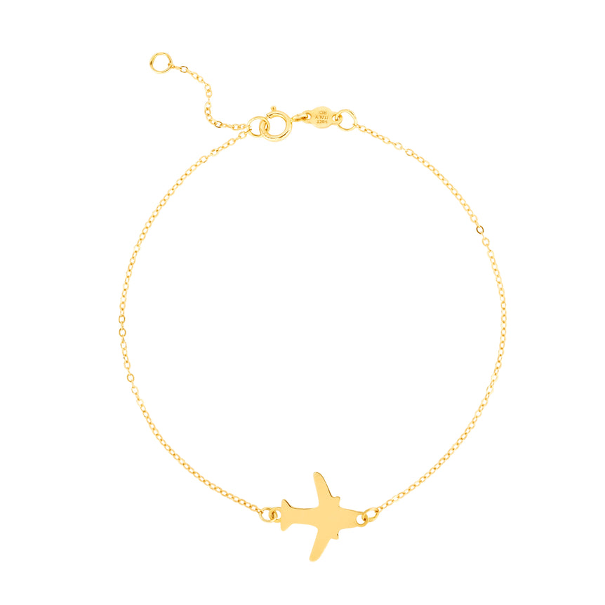 14K Gold Polished Airplane Bracelet-Yellow | Spring Ring