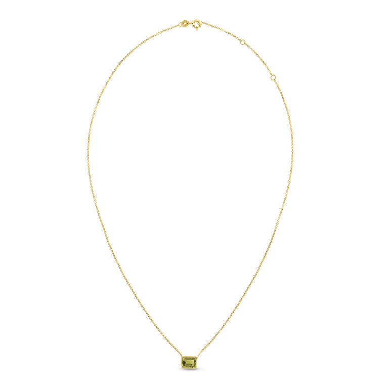 14K Gold Emerald Cut Peridot Necklace-Yellow | Lobster