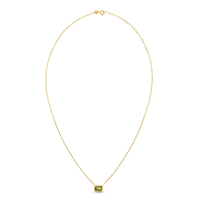 14K Gold Emerald Cut Peridot Necklace-Yellow | Lobster