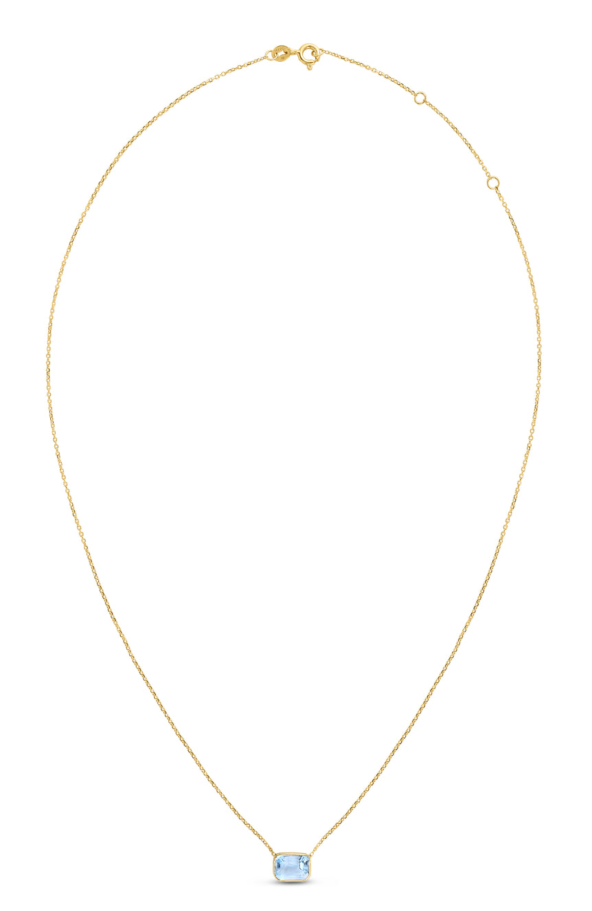 14K Gold Emerald Cut Blue Topaz Necklace-Yellow | Lobster