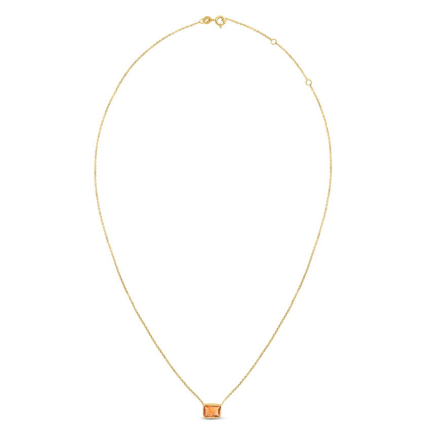 14K Gold Emerald Cut Citrine Necklace-Yellow | Lobster