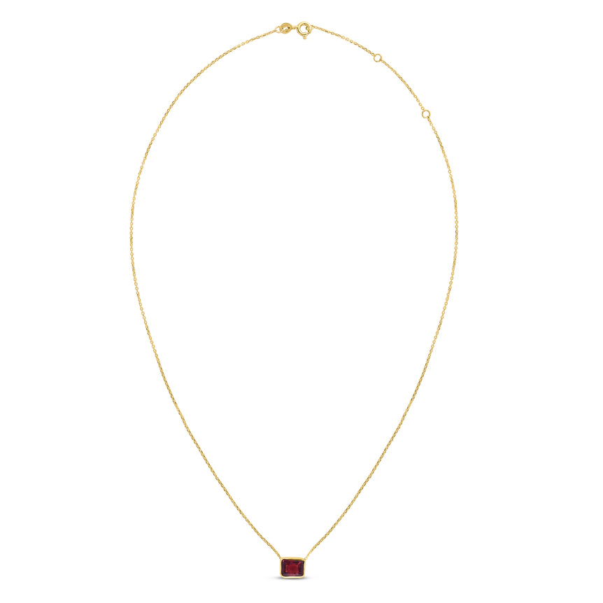 14K Gold Emerald Cut Garnet Necklace-Yellow | Lobster