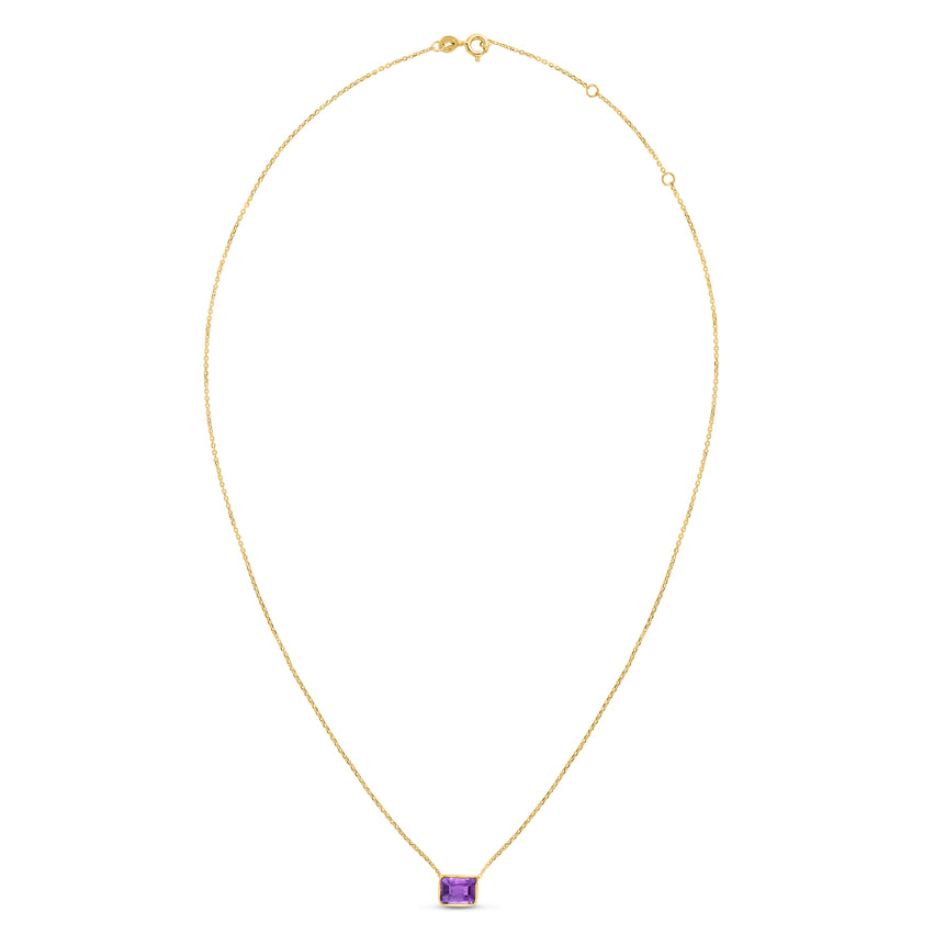 14K Gold Emerald Cut Amethyst Necklace-Yellow | Lobster