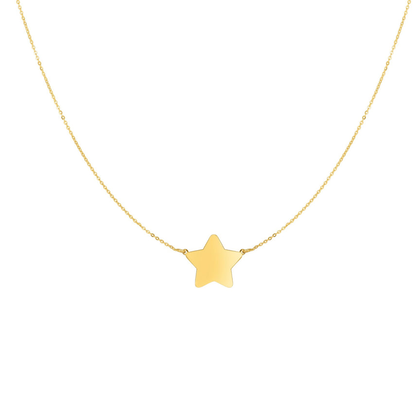 14K Gold Polished Star Necklace-Yellow | Spring Ring