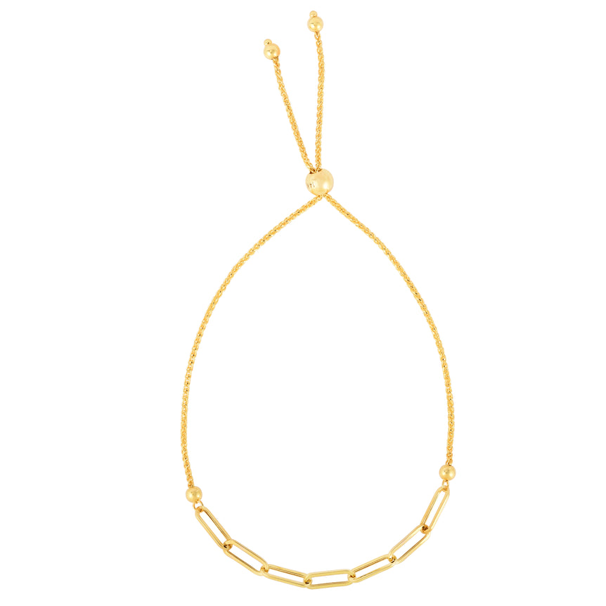 14K Gold Paperclip Friendship Bracelet-Yellow | Draw String