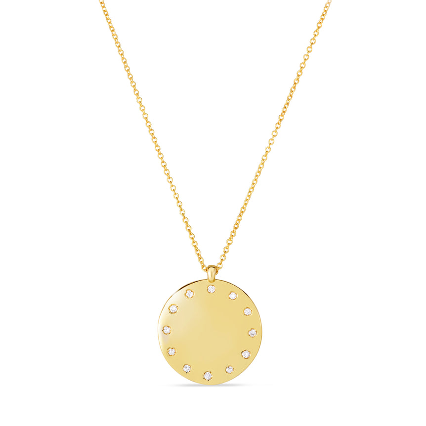 14K Gold Small Diamond Dial Necklace-Yellow | Lobster