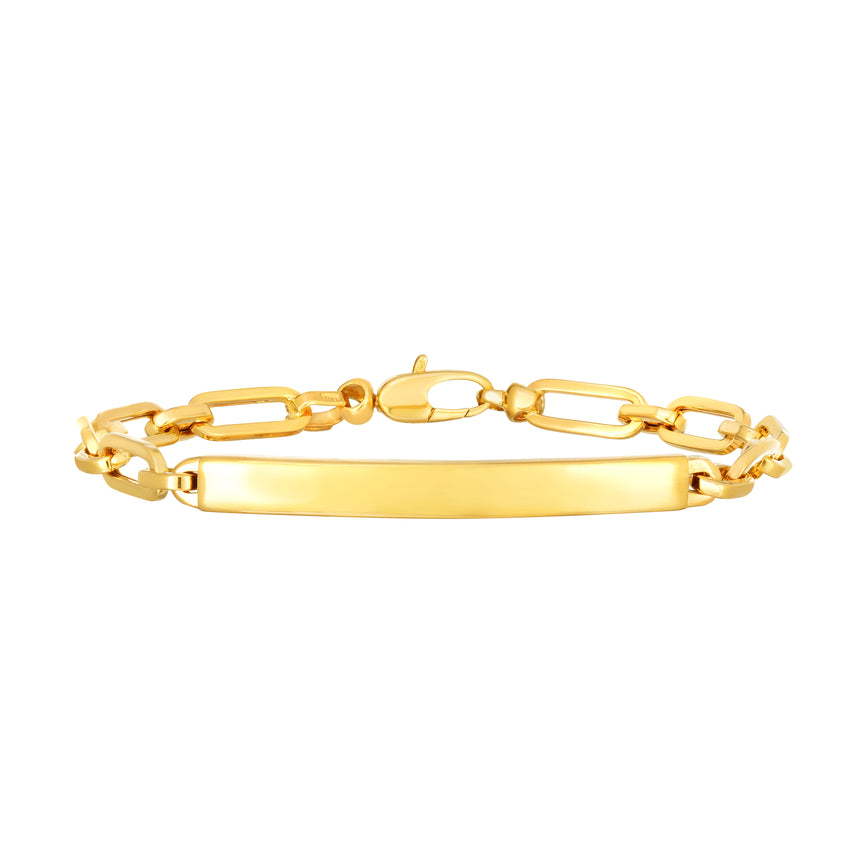14K Gold Paperclip Chain ID Bracelet -Yellow | Pear Shaped Lobster