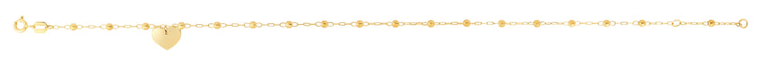 14K Gold Dangle Heart and Bead Station Anklet-Yellow | Spring Ring