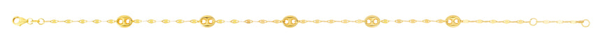 14K Gold Mirror Chain and Puffed Mariner Station Anklet-Yellow | Pear Shaped Lobster