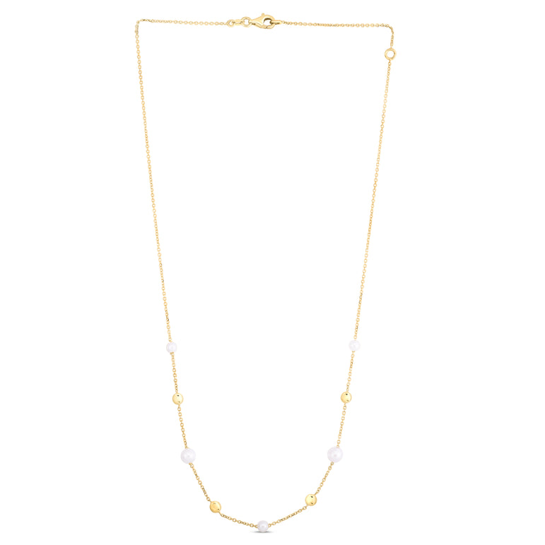14K Gold & Pearl Bead Tin-Cup Necklace-Yellow | Pear Shaped Lobster