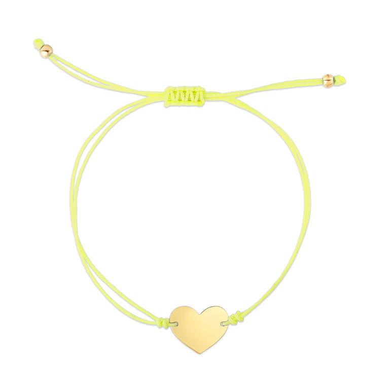 14K Yellow Cord Heart Adjustable Bracelet-Yellow | Draw String