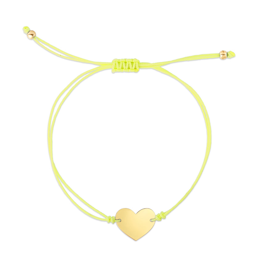 14K Yellow Cord Heart Adjustable Bracelet-Yellow | Draw String