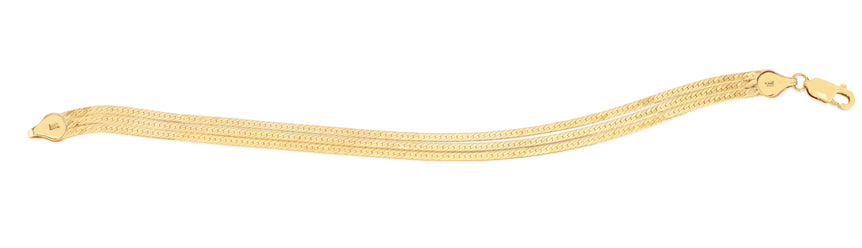 14K Multi-strand Herringbone Necklace-Yellow | Lobster