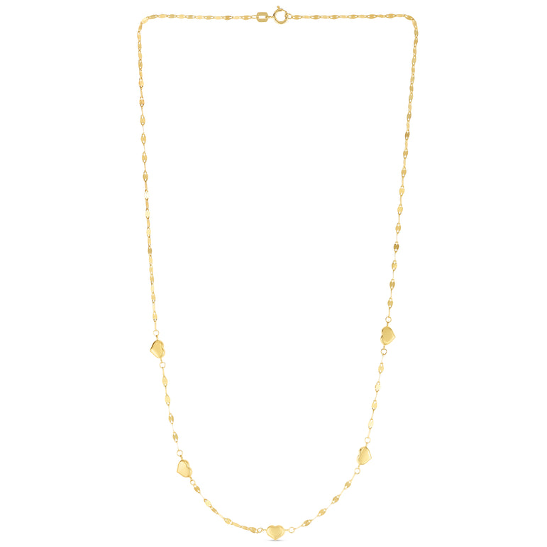 14K Heart Station Necklace-Yellow | Spring Ring