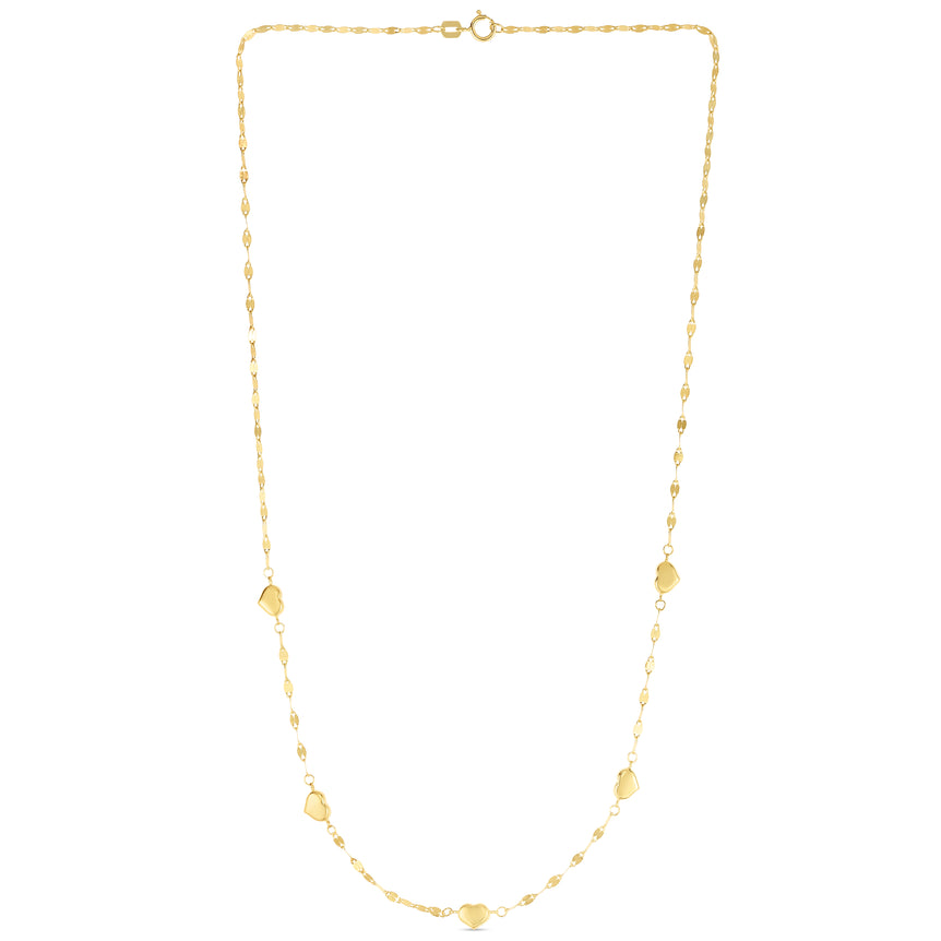 14K Heart Station Necklace-Yellow | Spring Ring