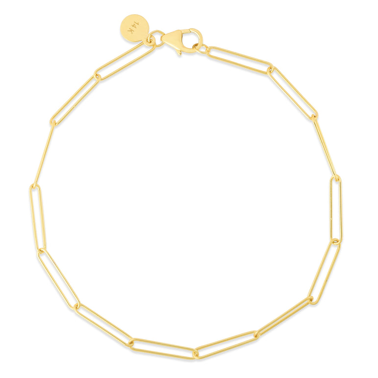 14K Lungo Paperclip Chain Necklace-Yellow | Pear Shaped Lobster